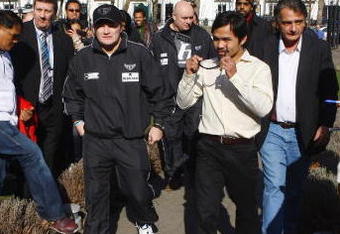 LONDON - MARCH 02:  Ricky Hatton (L) and Manny Pacquiao arrive at the Imperial War Museum on March 2, 2009 in London, England. Ricky Hatton will fight Manny Pacquiao on Saturday May 2, 2009 at the MGM Grand Garden Arena in Las Vegas.  (Photo by Julian Finney/Getty Images)