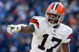 NASHVILLE, TN - DECEMBER 7:   Braylon Edwards #17 of the Cleveland Browns points on the field during the game against the Tennessee Titans on December 7, 2008 at LP Field in Nashville, Tennessee.  (Photo by Kevin C. Cox/Getty Images)