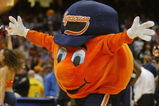 SYRACUSE, NY - JANUARY 24:  Otto the Orange, the Syracuse Orangemen mascot performs during the game against the Pittsburgh Panthers on January 24, 2004 at the Carrier Dome in Syracuse, New York. Pitt defeated the Orangeman 66-45. (Photo by Ezra Shaw/Getty Images)