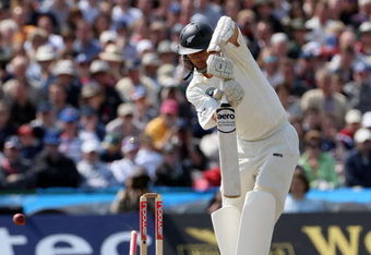 MANCHESTER, UNITED KINGDOM - MAY 24:  Chris Martin of New Zealand is bowled by James Anderson of England during the second day of the 2nd npower Test Match between England and New Zealand at Old Trafford Cricket Ground  on May 24, 2008 in Manchester, England.  (Photo by Hamish Blair/Getty Images)