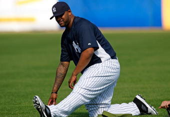 TAMPA, FL - FEBRUARY 14:  Pitcher CC Sabathia #52 of the New York Yankees during a Spring Training workout at the George M. Steinbrenner Field on February 14, 2009 in Tampa, Florida.  (Photo by J. Meric/Getty Images)