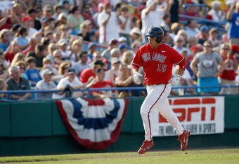 OMAHA, NE - JUNE 25:  Steve Detwiler #15 of the Fresno State Bulldogs rounds third base after his home run against the Georgia Bulldogs during Game 3 of the 2008 Men's College World Series Championship June 25, 2008 at Rosenblatt Stadium in Omaha, Nebraska.  (Photo by Kevin C. Cox/Getty Images)