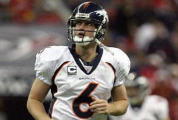 HOUSTON - DECEMBER 13:  Jay Cutler #6 of the Denver Broncos jogs off the field against the Houston Texans during the NFL game against the at  Reliant Stadium on December 13, 2007 in Houston, Texas. (Photo by Thomas B.  Shea/Getty Images) 