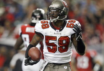 ATLANTA - NOVEMBER 18: Quincy Black #58 of the Tampa Bay Buccaneers looks on during the game against the Atlanta Falcons at Georgia Dome on November 18, 2007 in Atlanta, Georgia. Tampa Bay defeated Atlanta 31-7. (Photo by Kevin C. Cox/Getty Images)