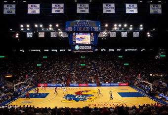 LAWRENCE, KS - FEBRUARY 21:  A general view during the game between the Nebraska Cornhuskers and the Kansas Jayhawks on February 21, 2009 at Allen Fieldhouse in Lawrence, Kansas.  (Photo by Jamie Squire/Getty Images)
