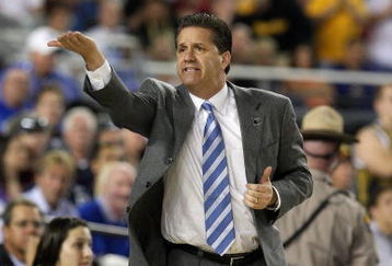 GLENDALE, AZ - MARCH 26:  Head Coach John Calipari of the Memphis Tigers adjusts his team against the Missouri Tigers in the Sweet 16 of the NCAA Division I Men's Basketball Tournament at the University of Phoenix Stadium on March 26, 2009 in Glendale, Arizona.  (Photo by Ronald Martinez/Getty Images)