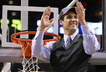 BOSTON - MARCH 28:  Head coach Jay Wright of the Villanova Wildcats cuts down the net after defeating the Pittsburgh Panthers during the NCAA Men's Basketball Tournament East Regionals at TD Banknorth Garden on March 28, 2009 in Boston, Massachusetts.  (Photo by Elsa/Getty Images)