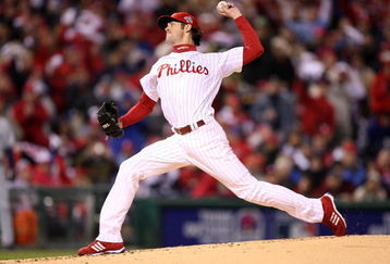 PHILADELPHIA - OCTOBER 27:  Starting pitcher Cole Hamels #35 of the Philadelphia Phillies throws a pitch against the Tampa Bay Rays during game five of the 2008 MLB World Series on October 27, 2008 at Citizens Bank Park in Philadelphia, Pennsylvania.  (Photo by Jed Jacobsohn/Getty Images)