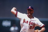 CALIFORNIA ANGELS PITCHER BERT BLYLEVEN WINDS UP TO PITCH DURING THE ANGELS GAME AT ANAHEIM STADIUM IN ANAHEIM, CALIFORNIA.