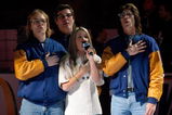 TORONTO - NOVEMBER 25:  The Hanson Brothers sing along during the singing of the National Anthems prior to the NHL game between the Atlanta Thrashers and the Toronto Maple Leafs at the Air Canada Centre on November 25, 2008 in Toronto, Ontario, Canada. The Thrashers defeated the Maple Leafs 6-3. (Photo By Dave Sandford/Getty Images)