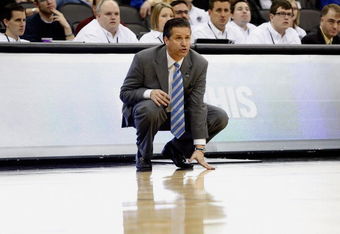 KANSAS CITY, MO - MARCH 19:  Head Coach John Calipari of the Memphis Tigers looks on from the sideline during their  first round game against the CSUN Matadors in the first half of the NCAA Division I Men's Basketball Tournament at the Sprint Center on March 19, 2009 in Kansas City, Missouri. The Tigers defeated the Matadors 81-70.  (Photo by Jamie Squire/Getty Images)