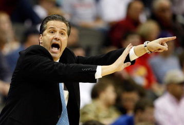 KANSAS CITY, MO - MARCH 21:  Head Coach John Calipari of the Memphis Tigers yells and points a finger from the sideline during their second round game against the Maryland Terrapins in the NCAA Division I Men's Basketball Tournament at the Sprint Center on March 21, 2009 in Kansas City, Missouri. The Tigers defeated the Terrapins 89-70.  (Photo by Jamie Squire/Getty Images)