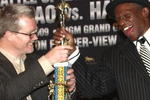 HOLLYWOOD - MARCH 30:  Trainer Freddie Roach and trainer Floyd Mayweather attend 'The Battle of East and West', a promotion for the May 2, 2009 World Junior Welterweight Championship boxing match held at the Roosevelt Hotel on March 30, 2009 in Hollywood, California.  (Photo by Alberto E. Rodriguez/Getty Images)