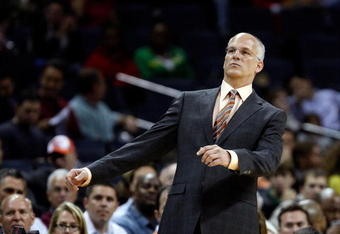 CHARLOTTE, NC - MARCH 16:  Head coach Jay Triano of the Toronto Raptors watches his team in action against the Charlotte Bobcats during their game at Time Warner Cable Arena on March 16, 2009 in Charlotte, North Carolina.  NOTE TO USER: User expressly acknowledges and agrees that, by downloading and/or using this Photograph, user is consenting to the terms and conditions of the Getty Images License Agreement.  (Photo by Streeter Lecka/Getty Images)