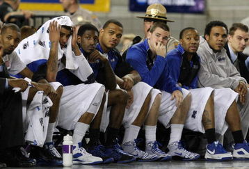 GLENDALE, AZ - MARCH 26: The bench of the Memphis Tigers looks on in the final moments of their 102-91 loss to the Missouri Tigers in the Sweet 16 of the NCAA Division I Men's Basketball Tournament at the University of Phoenix Stadium on March 26, 2009 in Glendale, Arizona.  (Photo by Ronald Martinez/Getty Images)