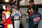 MARTINSVILLE, VA - MARCH 28: Clint Bowyer (L), driver of the #33 BB&T Chevrolet, talks with Jimmie Johnson (C), driver of the #48 Lowe's Chevrolet, Jeff Gordon (R), driver of the #24 DuPont Chevrolet, and Ron Hornaday, Jr., driver of the Camping World Truck Series #33 Longhorn Smokeless Tobacco Chevrlolet,  prior to practice for the NASCAR Sprint Cup Series Goody's Fast Pain Relief 500 at the Martinsville Speedway on March 28, 2009 in Martinsville, Virginia.  (Photo by Geoff Burke/Getty Images)
