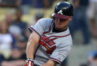 LOS ANGELES, CA - JULY 09:  Chipper Jones #10 of the Atlanta Braves bats against the Los Angeles Dodgers on July 9, 2008 at Dodger Stadiium in Los Angeles, California.   The Dodgers won 2-1.  (Photo by Stephen Dunn/Getty Images)