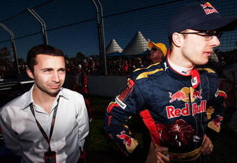 MELBOURNE, AUSTRALIA - MARCH 29:  Sebastien Bourdais of France and Scuderia Toro Rosso is seen on the grid with his manager Nicolas Todt before the Australian Formula One Grand Prix at the Albert Park Circuit on March 29, 2009 in Melbourne, Australia.  (Photo by Peter Fox/Getty Images)