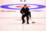 BROONFIELD, CO - FEBRUARY 28:  Skip John Shuster directs his teammates after delivering a stone against Team Tyler George during the Men's US Curling Olympic Trials Finals at the Broomfield Event Center on February 28, 2009 in Broomfield, Colorado.  (Photo by Doug Pensinger/Getty Images)