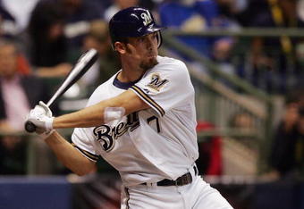 MILWAUKEE - OCTOBER 04: J.J. Hardy #7 of the Milwaukee Brewers bats against the Philadelphia Phillies in Game three of the NLDS during the 2008 MLB playoffs at Miller Park on October 4, 2008 in Milwaukee, Wisconsin. (Photo by Jim McIsaac/Getty Images) 