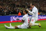 LONDON - APRIL 01:  John Terry of England celebrates scoring his goal with Wayne Rooney during the FIFA 2010 World Cup Group 6 Qualifying match between England and Ukraine at Wembley Stadium on April 1, 2009 in London, England.  (Photo by Ryan Pierse/Getty Images)
