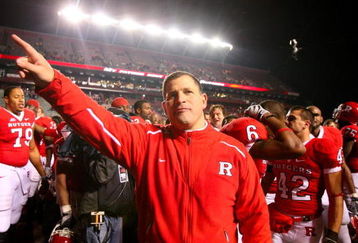 PISCATAWAY, NJ - DECEMBER 04:  Greg Schiano head coach of the Rutgers Scarlet Knights celebrates victory over the Louisville Cardinals at Rutgers Stadium on December 4, 2008 in Piscataway, New Jersey.  (Photo by Jim McIsaac/Getty Images)