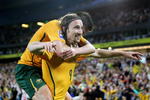 SYDNEY, AUSTRALIA - APRIL 01:  Harry Kewell (L) of Australia celebrates with Joshua Kennedy after Kennedy scored a goal during the 2010 FIFA World Cup qualifying match between the Australian Socceroos and Uzbekistan at ANZ Stadium on April 1, 2009 in Sydney, Australia.  (Photo by Mark Nolan/Getty Images)