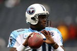 CHICAGO - NOVEMBER 09:  Vince Young #10 of the Tennessee Titans throws a pass during warm-ups against the Chicago Bears at Soldier Field on November 9, 2008 in Chicago, Illinois.  (Photo by Jonathan Ferrey/Getty Images)