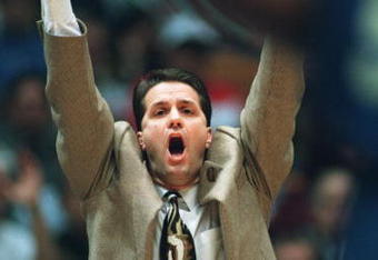 24 Mar 1995:  Coach John Calipari of UMass encourages his team during the semifinal game of the NCAA East Regionals against Tulsa at the Brendan Byrne Arena in the Meadowlands, East Rutherford, New Jersey. Mandatory Credit: Rick Stewart/Allsport