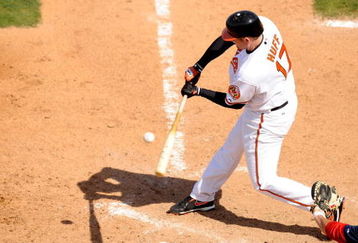 FORT LAUDERDALE, FL - MARCH 2: Aubrey Huff #17 of the Baltimore Orioles bats against the Boston Red Sox during a spring training game at Fort Lauderdale Stadium March 2, 2009 in Fort Lauderdale, Florida. (Photo by Rob Tringali/Getty Images)