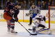 ST. LOUIS, MO. - MARCH 28: Chris Mason #50 of the St. Louis Blues makes a save against Kristian Huselius #20 of the Columbus Bluejackets during the shootout at the Scottrade Center on March 28, 2009 in St. Louis, Missouri. The Blues won 4-3 in a shootout. (Dilip Vishwanat/Getty Images)