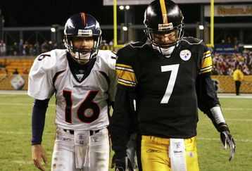 PITTSBURGH - NOVEMBER 05:  Quarterbacks Ben Rothlisberger #7 of the Pittsburgh Steelers and Jake Plummer #16 of the Denver Broncos walk off the field after thier game on November 5, 2006 at Heinz Field in Pittsburgh, Pennsylvania.  (Photo by Jim McIsaac/Getty Images)