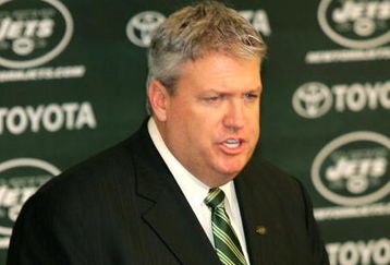FLORHAM PARK, NJ - JANUARY 21: Rex Ryan addresses the media during a press conference after being named the new Head Coach of the New York Jets at the Atlantic Health Jets Training Center on January 21, 2009 in Florham Park, New Jersey.  (Photo by Andy Marlin/Getty Images)
