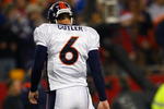 FOXBORO, MA - OCTOBER 20: Jay Cutler #6 of the Denver Broncos walks off the field against the New England Patriots at Gillette Stadium on October 20, 2008 in Foxboro, Massachusetts. (Photo by Jim Rogash/Getty Images)