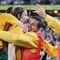 SYDNEY, AUSTRALIA - APRIL 01: Harry Kewell (L) and Tim Cahill (2nd R) of Australia embrace Joshua Kennedy (2nd L) after Kennedy scored a goal during the 2010 FIFA World Cup qualifying match between the Australian Socceroos and Uzbekistan at ANZ Stadium on April 1, 2009 in Sydney, Australia.  (Photo by Mark Nolan/Getty Images)