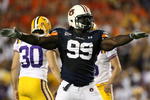 AUBURN, AL - SEPTEMBER 20: Defensive lineman Tez Doolittle #99 of the Auburn Tigers celebrates after place kicker Colt David #6 of the LSU Tigers missed a field goal at Jordan-Hare Stadium on September 20, 2008 in Auburn, Alabama. (Photo by Doug Benc/Getty Images)