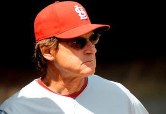 FORT LAUDERDALE, FL - FEBRUARY 26: Manager Tony LaRussa of the St Louis Cardinals looks on during a spring training game against the Baltimore Orioles at Fort Lauderdale Stadium on February 26, 2009 in Fort Lauderdale, Florida. (Photo by Rob Tringali/Getty Images)