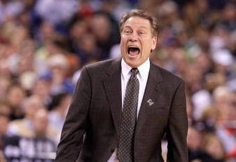 INDIANAPOLIS - MARCH 27:  Head coach Tom Izzo of the Michigan State Spartans reacts as he coaches against the Kansas Jayhawks during the third round of the NCAA Division I Men's Basketball Tournament at the Lucas Oil Stadium on March 27, 2009 in Indianapolis, Indiana.  (Photo by Andy Lyons/Getty Images)