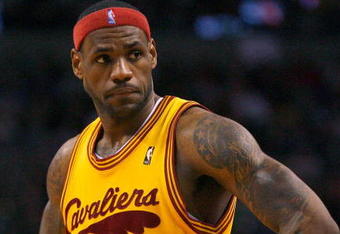 BOSTON, MA - MARCH 6: LeBron James #23 of the Cleveland Cavaliers reacts in the fourth quarter during a game against the Boston Celtics at the TD Banknorth Garden on March 6, 2009 in Boston, Massachusetts. The Celtics won 105-94. NOTE TO USER: User expressly acknowledges and agrees that, by downloading and/or using this Photograph, user is consenting to the terms and conditions of the Getty Images License Agreement. (Photo by Jim Rogash/Getty Images)