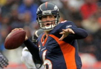 DENVER - OCTOBER 12:  Quarterback Jay Cutler #6 of the Denver Broncos delivers a pass against the Jacksonville Jaguars during NFL action at Invesco Field at Mile High on October 12, 2008 in Denver, Colorado. The Jaguars defeated the Broncos 24-17.  (Photo by Doug Pensinger/Getty Images)