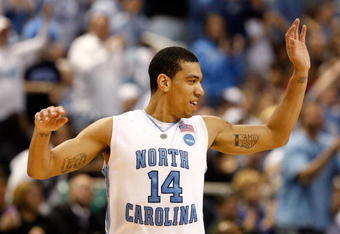 GREENSBORO, NC - MARCH 21:  Danny Green #14 of the North Carolina Tar Heels reacst after a basket against the Louisiana State University Tigers during the second round of the NCAA Division I Men's Basketball Tournament at the Greensboro Coliseum on March 21, 2009 in Greensboro, North Carolina.  (Photo by Streeter Lecka/Getty Images)