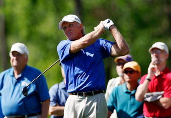 HUMBLE, TX - APRIL 02:  Greg Norman tees off on the 12th hole during the first round of the Shell Houston Open at Redstone Golf Club April 2, 2009 in Humble, Texas.  (Photo by Chris Graythen/Getty Images)
