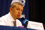 MEMPHIS, TN - MARCH 29:  Head coach Jeff Capel of the Oklahoma Sooners looks on during the post-game news conference after losing to the North Carolina Tar Heels during the NCAA Men's Basketball Tournament South Regional Final at the FedExForum on March 29, 2009 in Memphis, Tennessee. The Tar Heels defeated the Sooners 72-60 to advance to the Final Four.  (Photo by Joe Murphy/Getty Images)