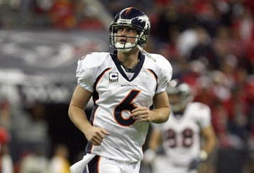 HOUSTON - DECEMBER 13:  Jay Cutler #6 of the Denver Broncos jogs off the field against the Houston Texans during the NFL game against the at  Reliant Stadium on December 13, 2007 in Houston, Texas. (Photo by Thomas B.  Shea/Getty Images) 