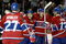 MONTREAL- MARCH 31:  Saku Koivu #11 of the Montreal Canadiens celebrates his second period goal with teammates Andrei Markov #79, Alexei Kovalev #27 and Alex Tanguay #13 during the NHL game against the Chicago Blackhawks at the Bell Centre March 31, 2009 in Montreal, Quebec, Canada.  (Photo by Richard Wolowicz/Getty Images)