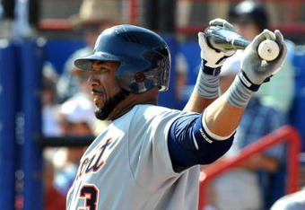 DUNEDIN, FL - FEBRUARY 27 :  Designated hitter Gary Sheffield of the Detroit Tigers stretches before batting against the Toronto Blue Jays February 27, 2009 at Dunedin Stadium in Dunedin, Florida.  (Photo by Al Messerschmidt/Getty Images)