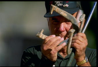 20 Oct 1994: General view of an athlete participating in the horseshoes event during the Senior Games in St. George, Utah.