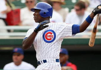 MESA, AZ - MARCH 03:  Alfonso Soriano #12 of the Chicago Cubs hits a solo home run against the Oakland Athletics during the first inning of the spring training game at HoHoKam Park on March 3, 2009 in Mesa, Arizona. The Cubs defeated the A's 6-4. (Photo by Christian Petersen/Getty Images)