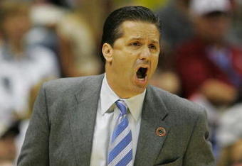 SAN ANTONIO - APRIL 05:  Head coach John Calipari of the Memphis Tigers shouts out instructions to his team while taking on the UCLA Bruins during the National Semifinal game of the NCAA Men's Final Four at the Alamodome on April 5, 2008 in San Antonio, Texas.  (Photo by Streeter Lecka/Getty Images)