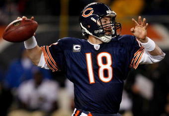 CHICAGO - DECEMBER 11:  Kyle Orton #18 of the Chicago Bears throws a pass against the New Orleans Saints at Soldier Field on December 11, 2008 in Chicago, Illinois.  (Photo by Jonathan Daniel/Getty Images)